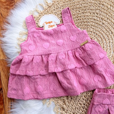 Conj. Batinha e Short Corações - Rose 